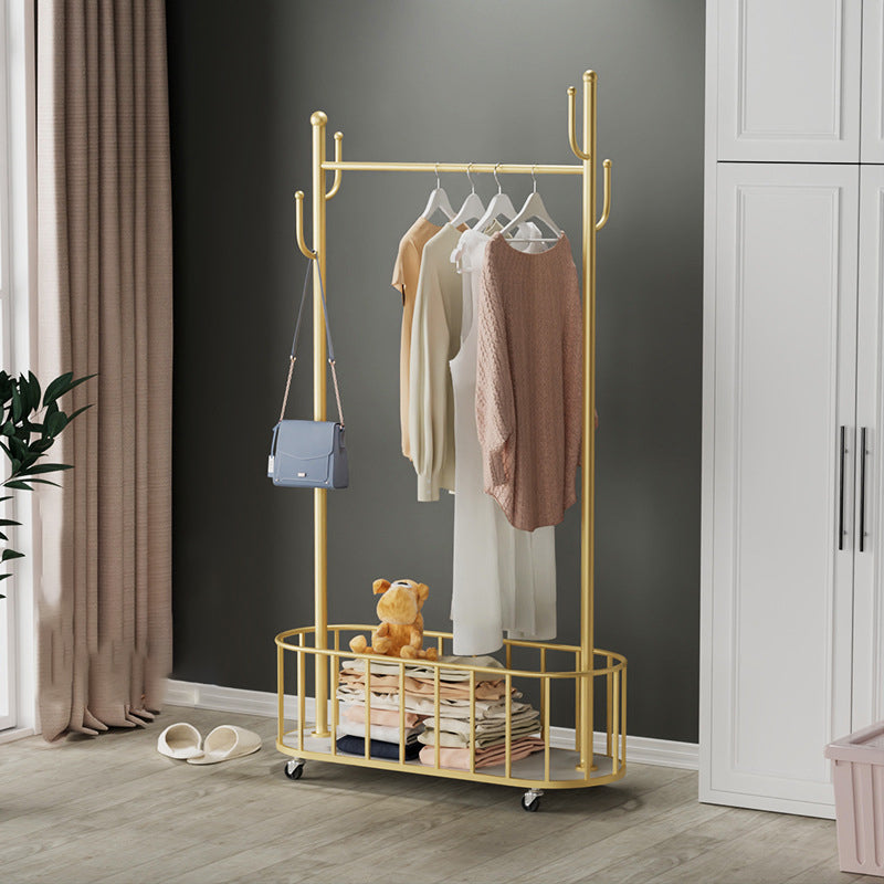 Classic Metal Clothes Hanger Basket Storage Free Standing Coat Rack with Castors