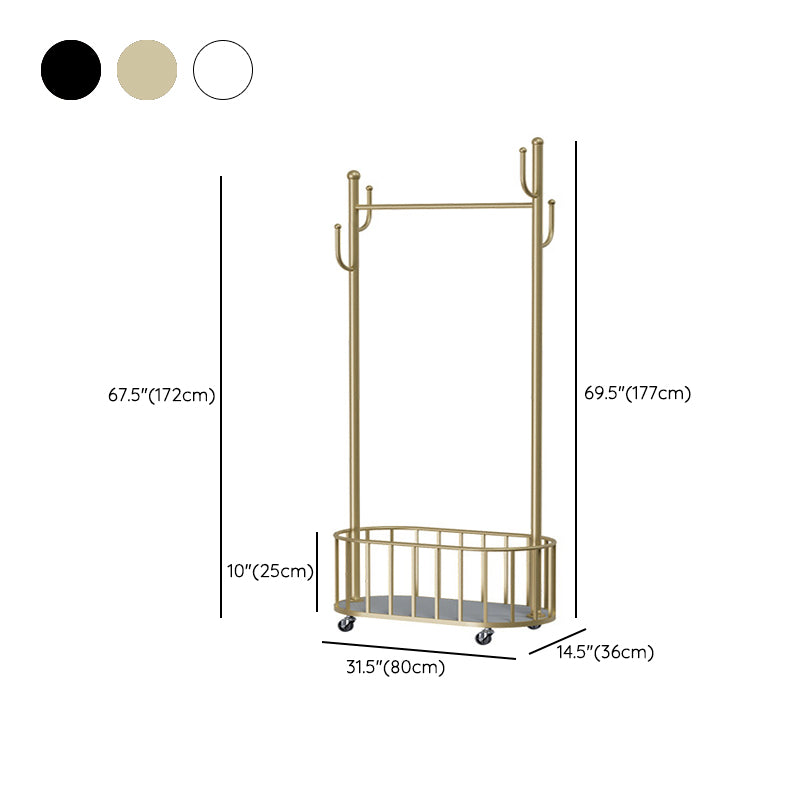 Classic Metal Clothes Hanger Basket Storage Free Standing Coat Rack with Castors