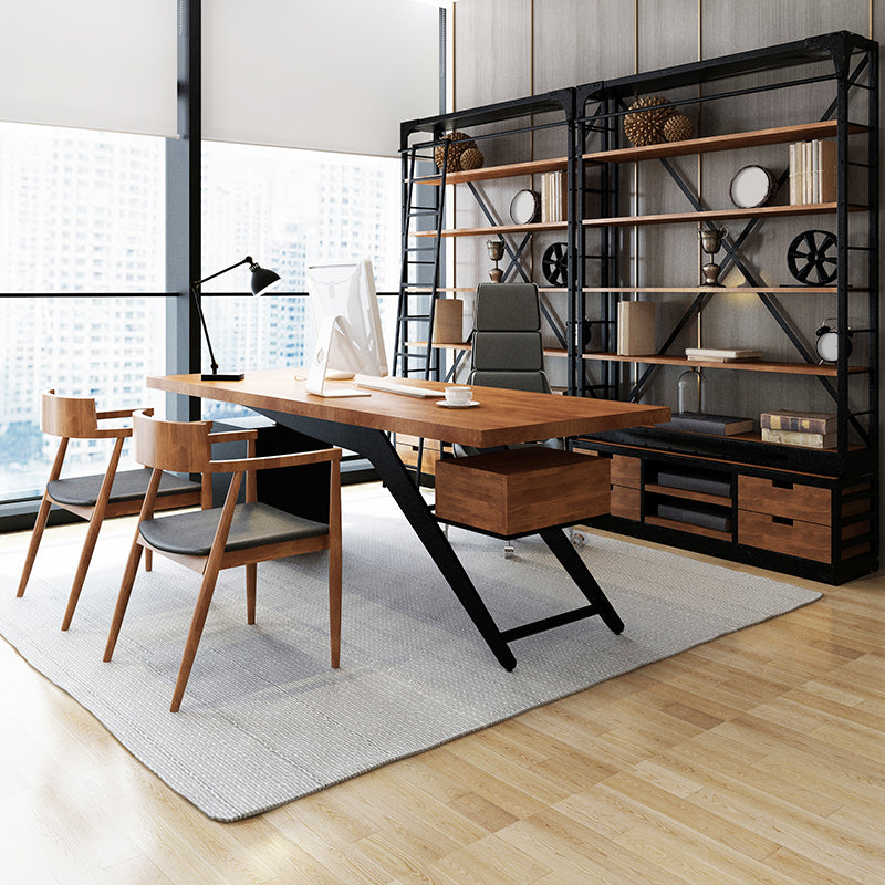 Industrial Natural Rectangular Executive Desk Home Office Desk with Metal Legs
