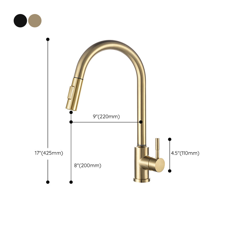 Modern 1-Handle Faucets Stainless Steel Gooseneck with Pull Out Sprayer Faucets