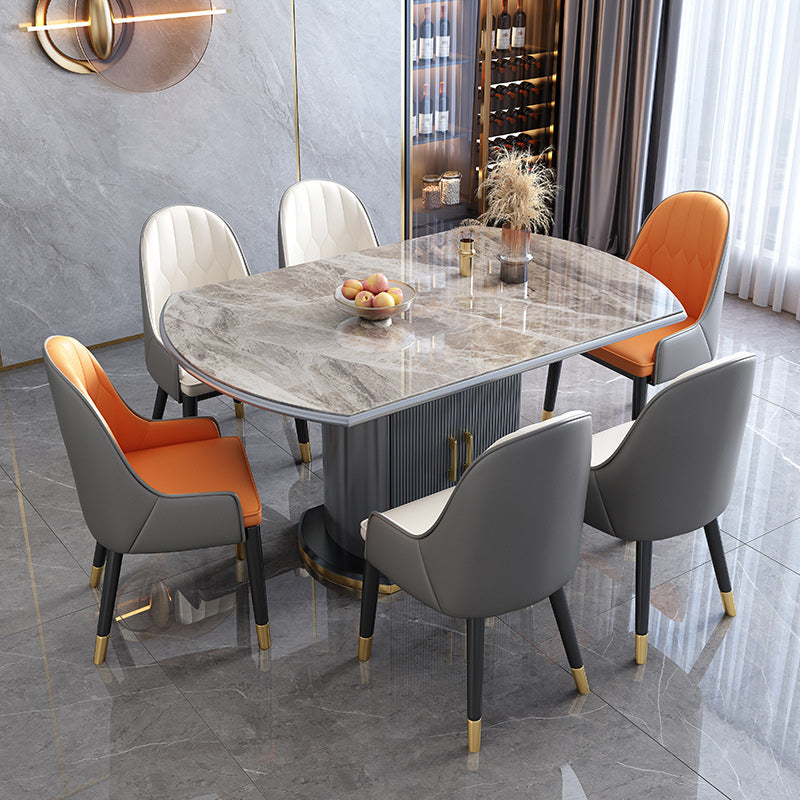 Contemporary Storage Pedestal Dining Table Round Extendable Dinner Table for Home