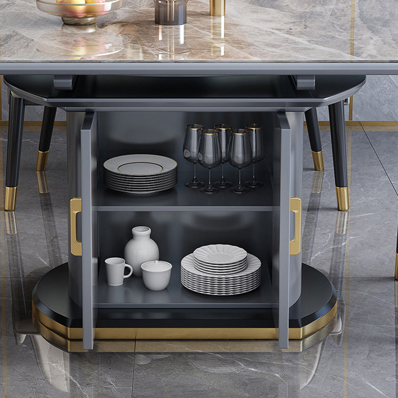 Contemporary Storage Pedestal Dining Table Round Extendable Dinner Table for Home