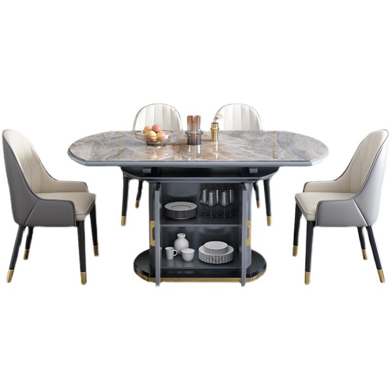 Contemporary Storage Pedestal Dining Table Round Extendable Dinner Table for Home