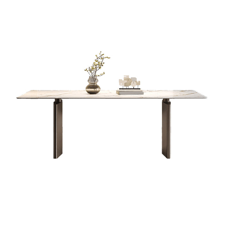 Traditional Luxury Dining Table Rectangle Double Pedestal Table with Steel Base