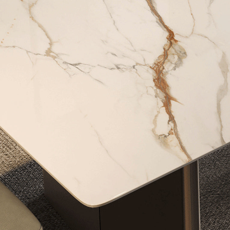 Traditional Luxury Dining Table Rectangle Double Pedestal Table with Steel Base