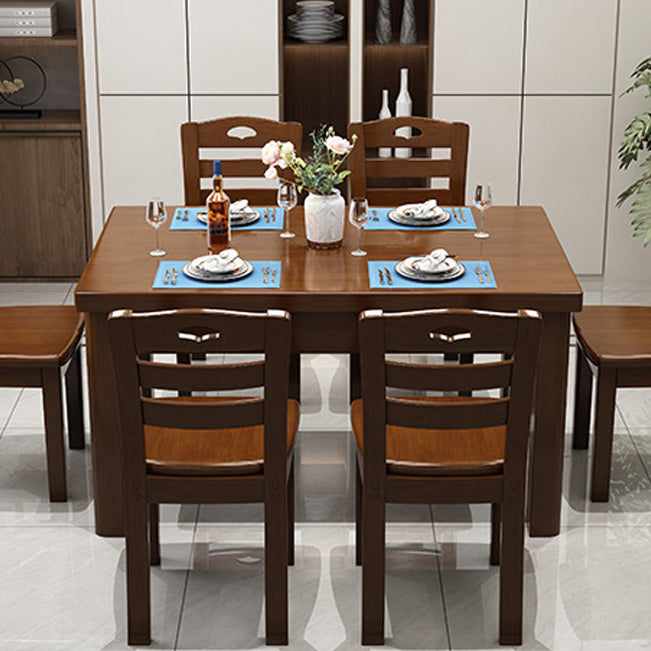Wood Base Dining Table Contemporary Dinner Table with 4 Legs