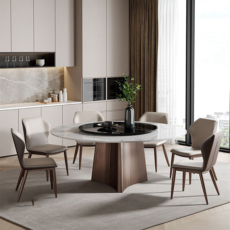 Traditional Luxury Pedestal Table Round Dining Table with Steel Base