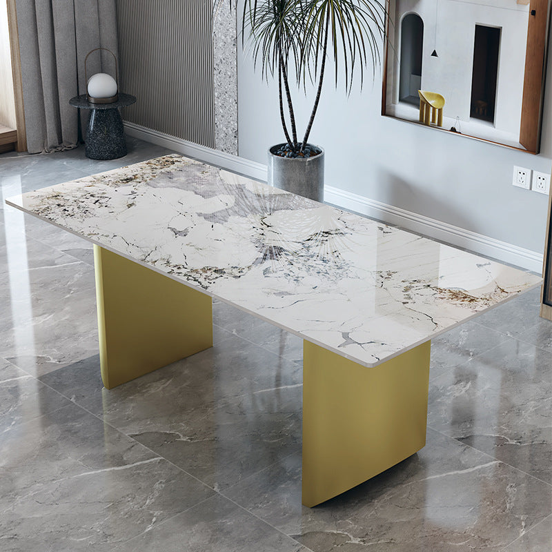 Traditional Luxury Double Pedestal Table Rectangle Dining Table with Metal Base