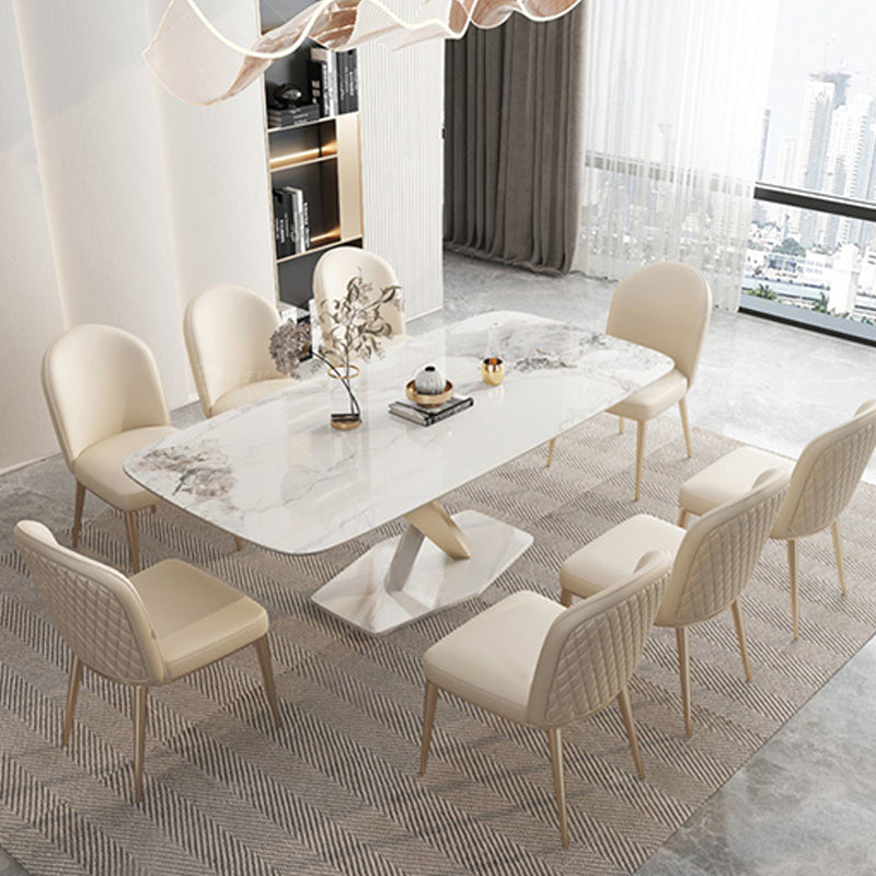 Rectangle Pedestal Table Modern Dining Table with Stainless Steel Base