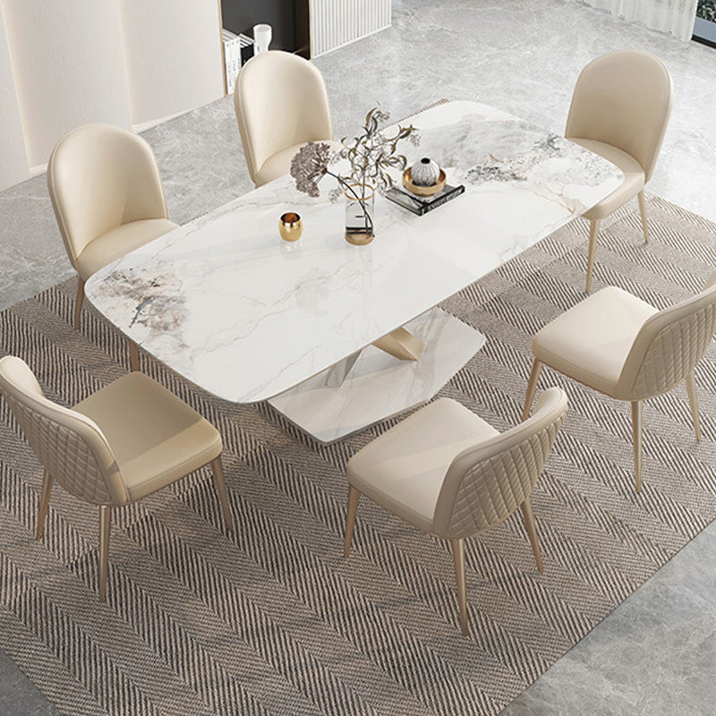 Rectangle Pedestal Table Modern Dining Table with Stainless Steel Base