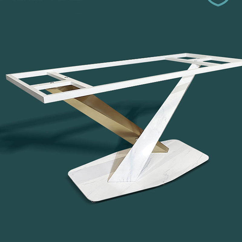 Rectangle Pedestal Table Modern Dining Table with Stainless Steel Base