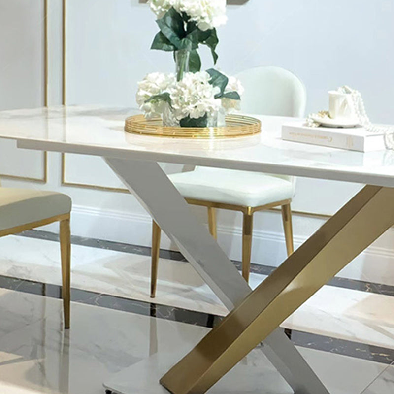 Rectangle Pedestal Table Modern Dining Table with Stainless Steel Base