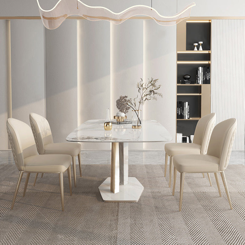 Rectangle Pedestal Table Modern Dining Table with Stainless Steel Base