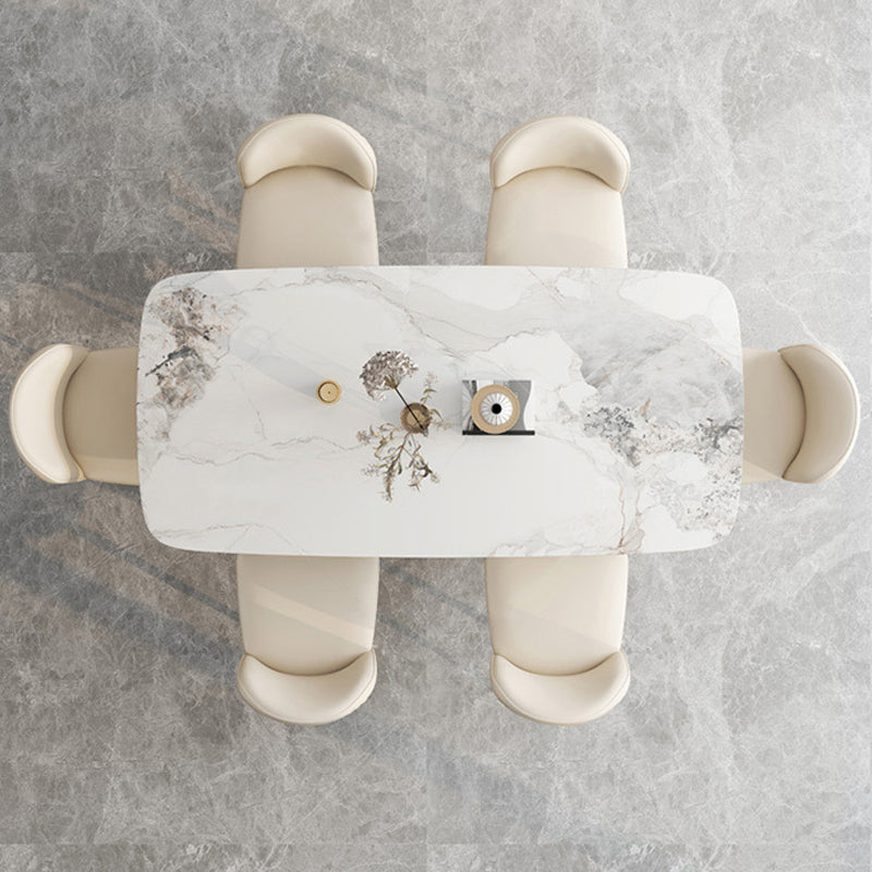 Rectangle Pedestal Table Modern Dining Table with Stainless Steel Base