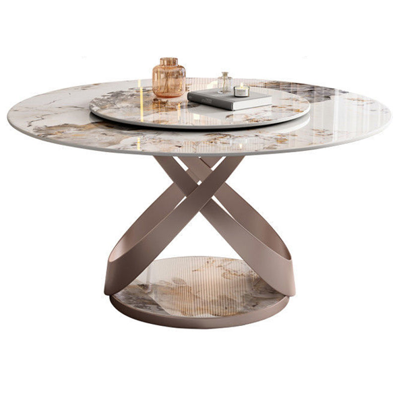 Contemporary Round Dining Table Steel Base Pedestal Table for Home Kitchen