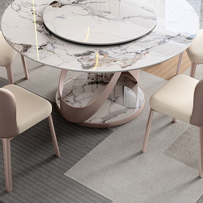 Contemporary Round Dining Table Steel Base Pedestal Table for Home Kitchen