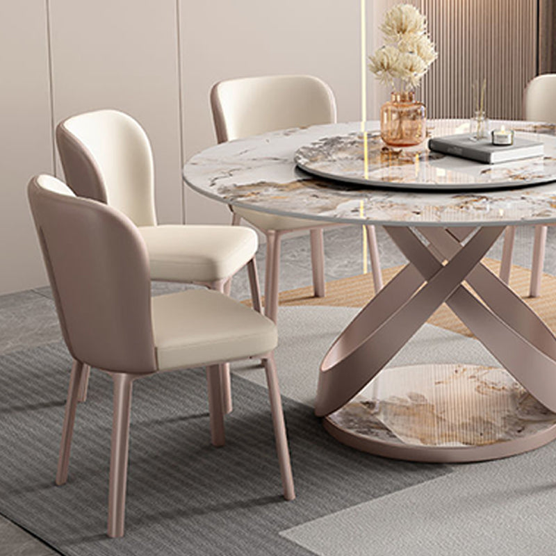 Contemporary Round Dining Table Steel Base Pedestal Table for Home Kitchen