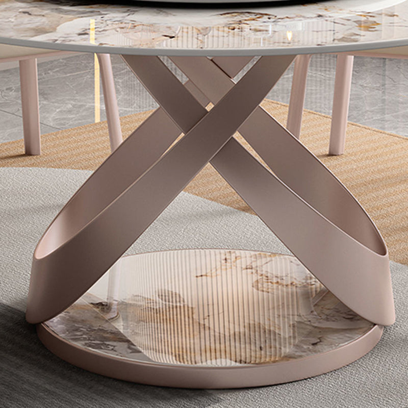 Contemporary Round Dining Table Steel Base Pedestal Table for Home Kitchen