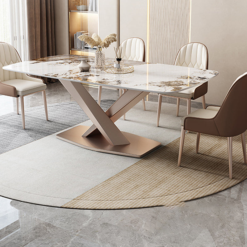 Traditional Luxury Dinner Table Rectangle Pedestal Table with Steel Base