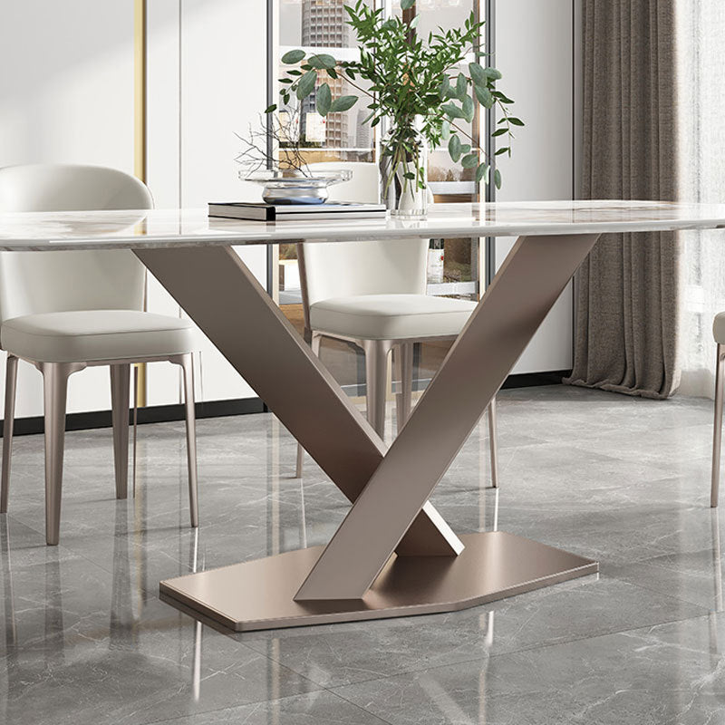 Traditional Luxury Dinner Table Rectangle Pedestal Table with Steel Base