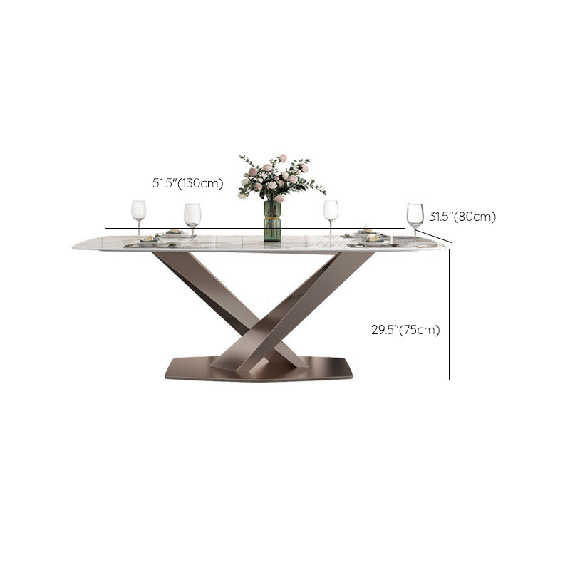 Traditional Luxury Dinner Table Rectangle Pedestal Table with Steel Base