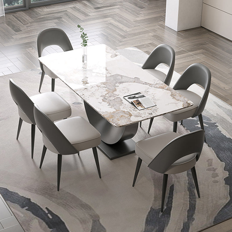 Rectangle Pedestal Table Traditional Luxury Dining Table Stainless Steel Base for Home