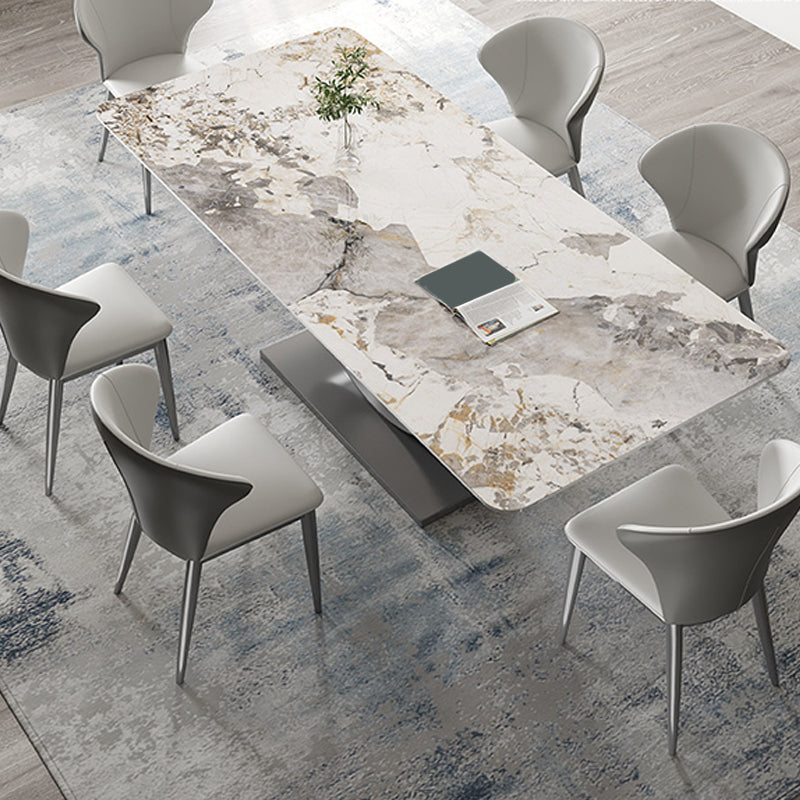 Rectangle Pedestal Table Traditional Luxury Dining Table Stainless Steel Base for Home