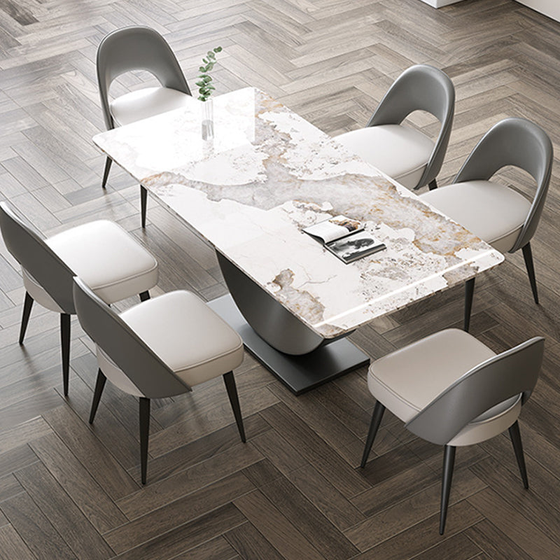 Rectangle Pedestal Table Traditional Luxury Dining Table Stainless Steel Base for Home