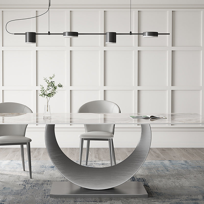 Rectangle Pedestal Table Traditional Luxury Dining Table Stainless Steel Base for Home