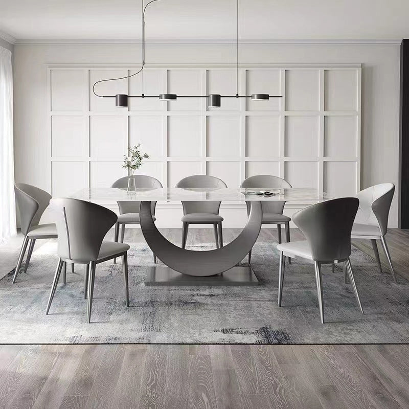 Rectangle Pedestal Table Traditional Luxury Dining Table Stainless Steel Base for Home