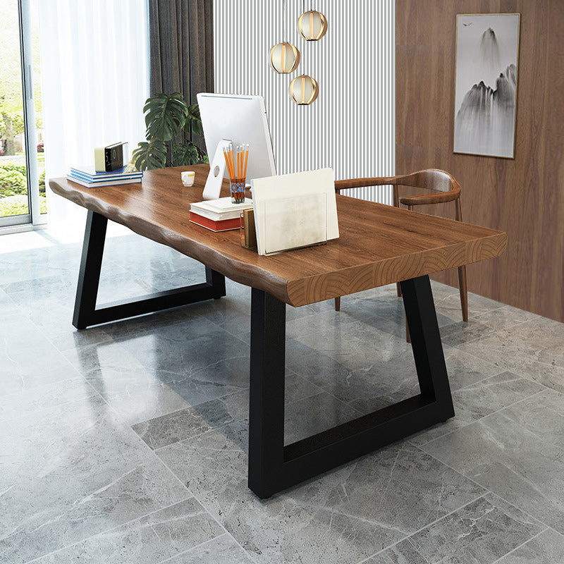 Pine Wood Top Dining Table Industrial Rectangle Table with Sled Base