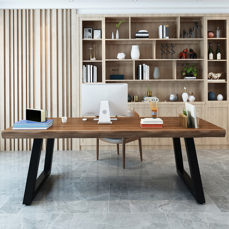 Pine Wood Top Dining Table Industrial Rectangle Table with Sled Base