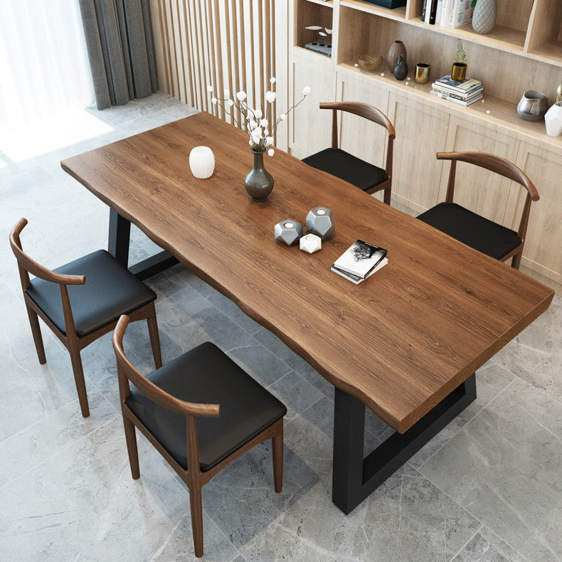 Pine Wood Top Dining Table Industrial Rectangle Table with Sled Base