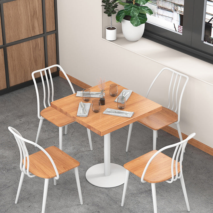 Metal Industrial Square Table Pine Solid Wood Top Table with Pedestal Base