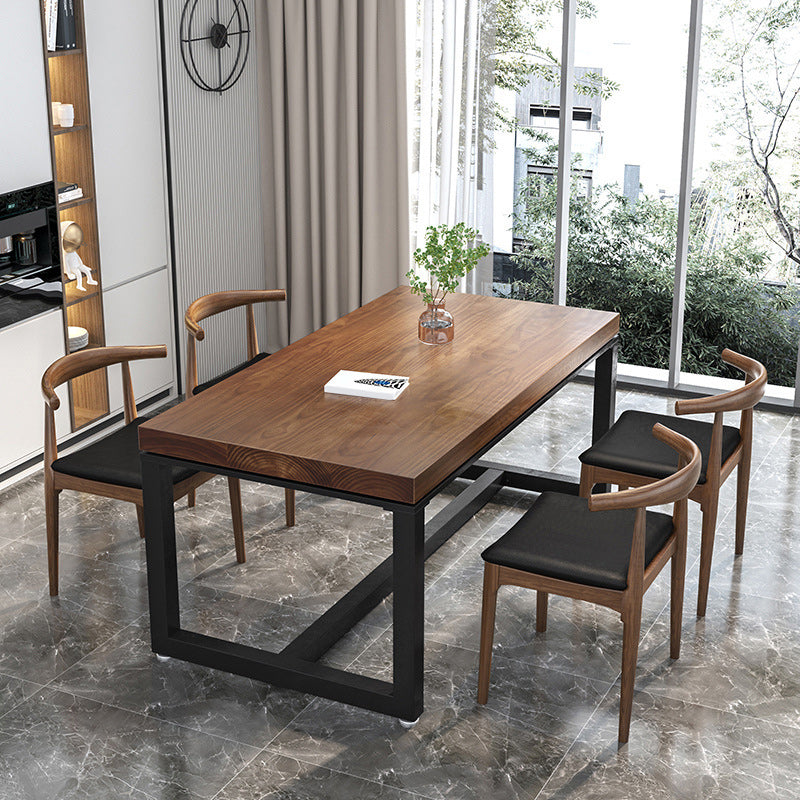 Metal Industrial Rectangle Table Pine Wood Top Indoor Table with Trestle Base