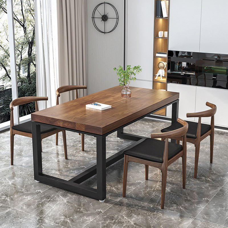 Metal Industrial Rectangle Table Pine Wood Top Indoor Table with Trestle Base