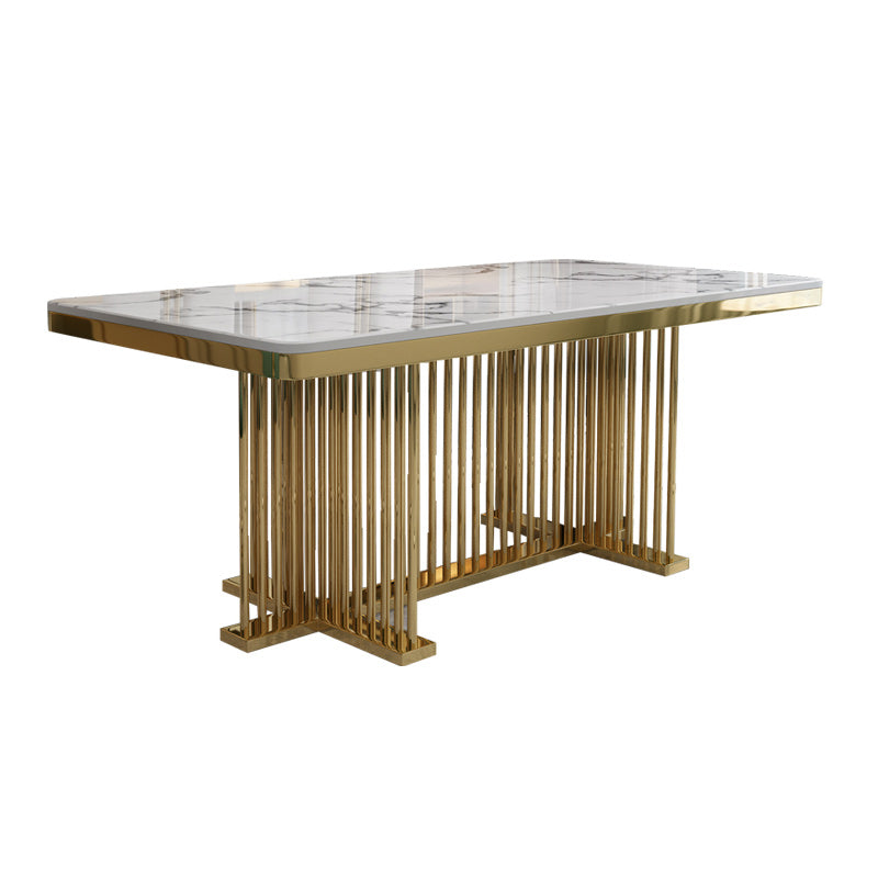 Metal Traditional Luxury Rectangle Table Stone Indoor Table with Pedestal Base