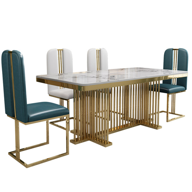 Metal Traditional Luxury Rectangle Table Stone Indoor Table with Pedestal Base