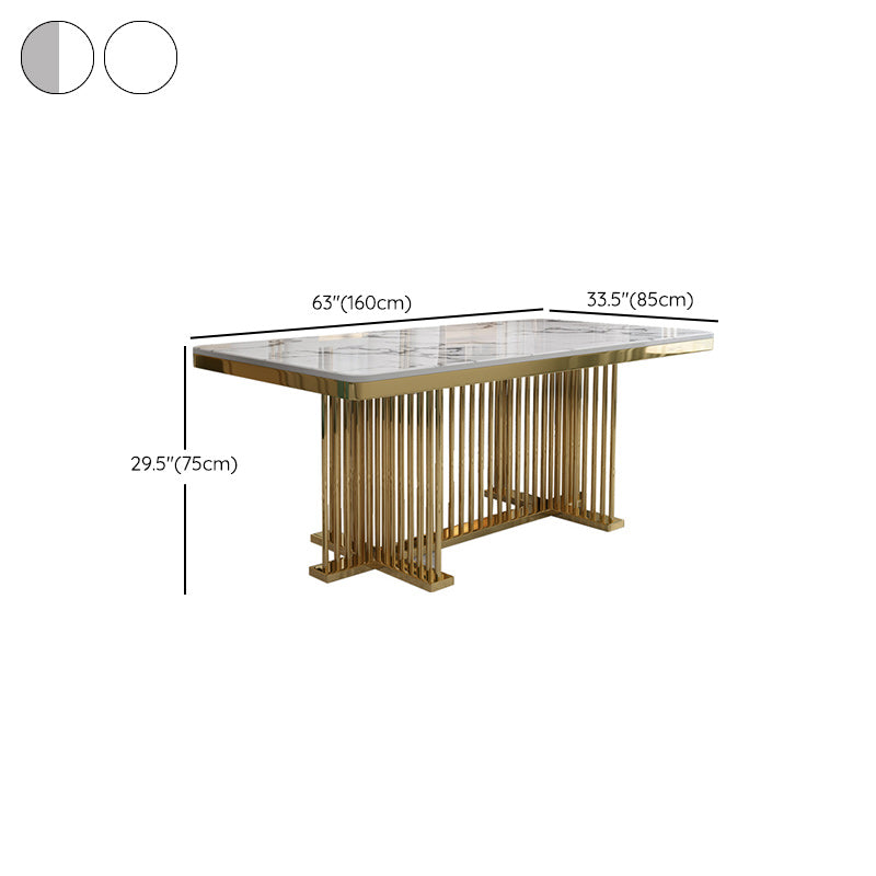 Metal Traditional Luxury Rectangle Table Stone Indoor Table with Pedestal Base