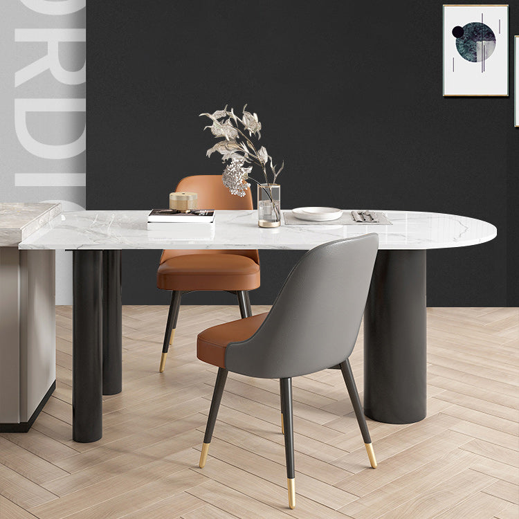Freeform Sintered Stone White Table for Restaurant Luxury Table with Black 3 Legs