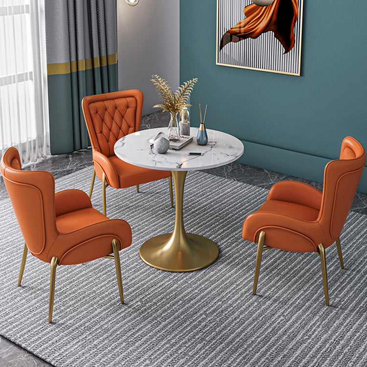 Metal Traditional Luxury Round Table Sintered Stone Table with Tulip Base for Home