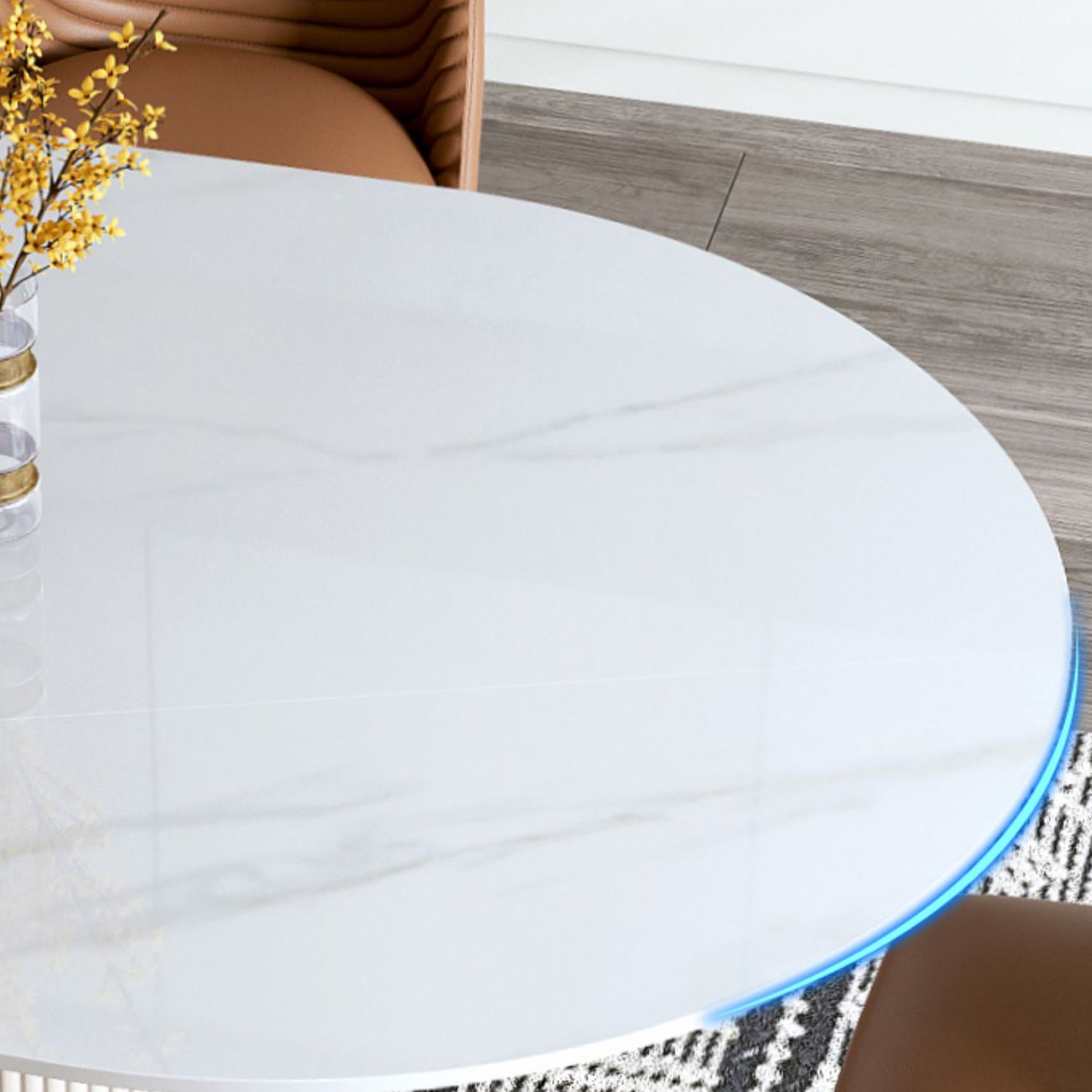 Modern Stone Top Dining Table Oval Table with Sled Base in White