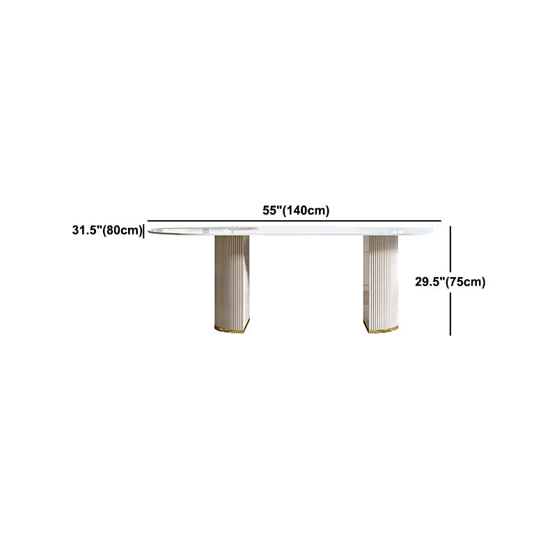 Modern Stone Top Dining Table Oval Table with Sled Base in White