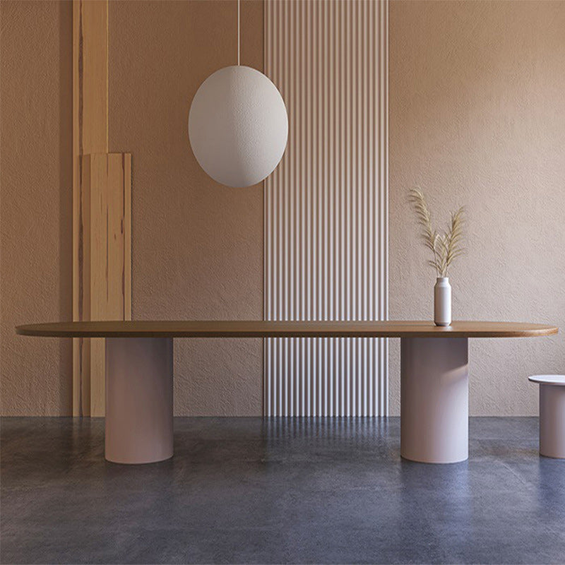 Modern Pine Wood Kitchen Table for Restaurant Oval Dining Table with Double Pedestal