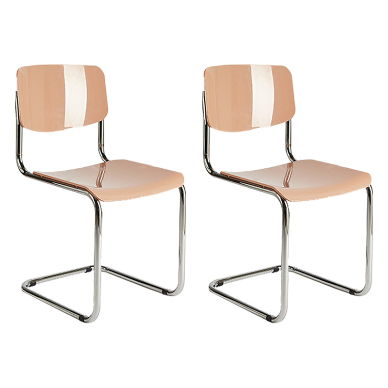 Modern Open Back Side Chair Plastic Armless Dining Chair with Metal Base