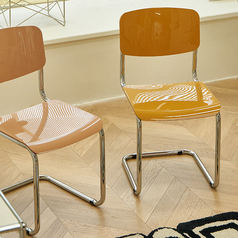 Modern Open Back Side Chair Plastic Armless Dining Chair with Metal Base