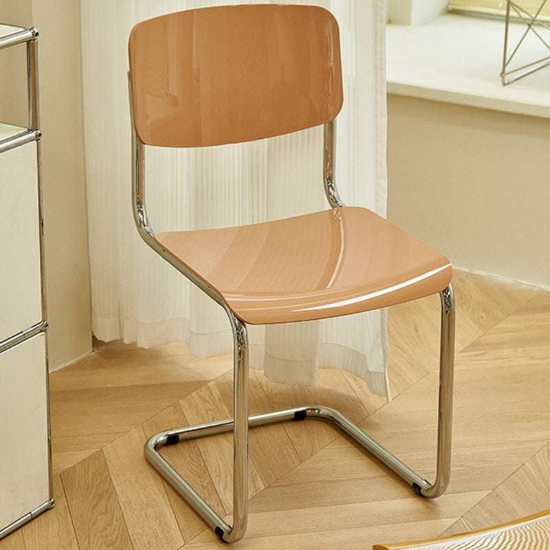 Modern Open Back Side Chair Plastic Armless Dining Chair with Metal Base