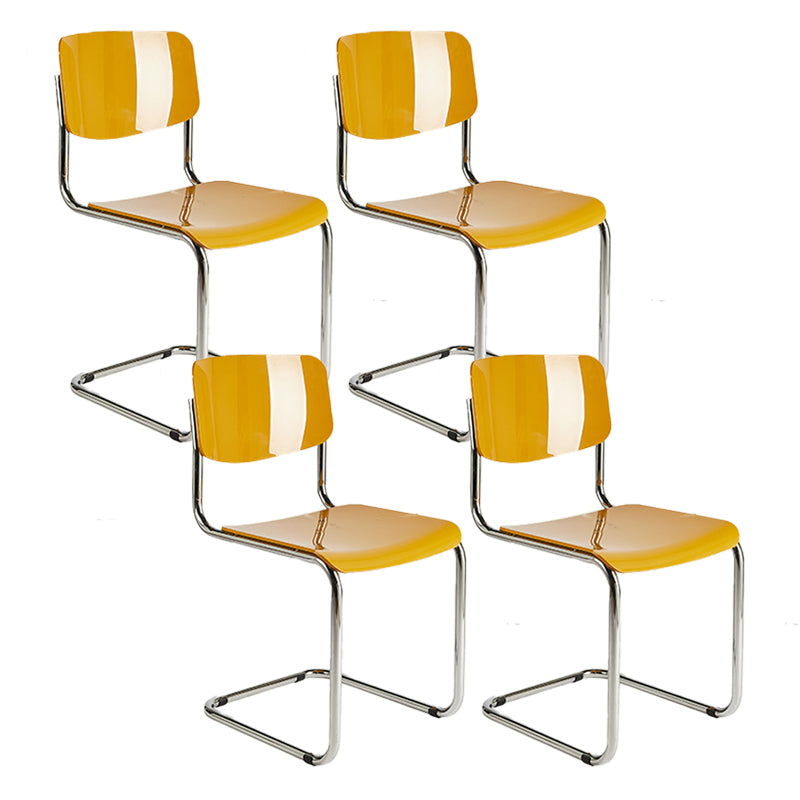 Modern Open Back Side Chair Plastic Armless Dining Chair with Metal Base