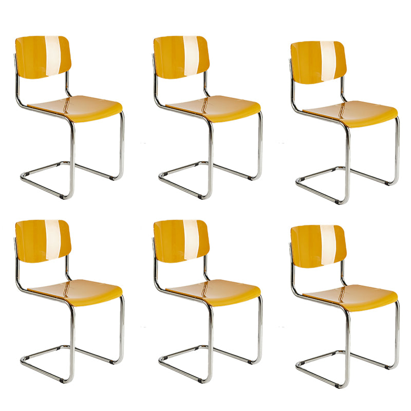 Modern Open Back Side Chair Plastic Armless Dining Chair with Metal Base