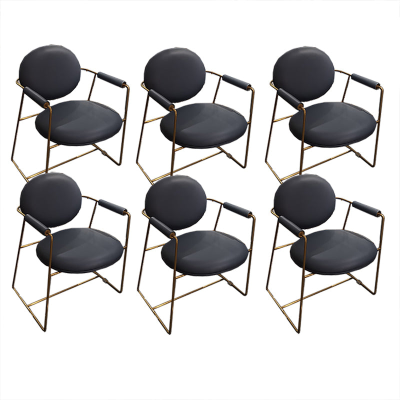 Contemporary Style Arm Chair Open Back Side Dining Chair with Metal Base for Dining Room
